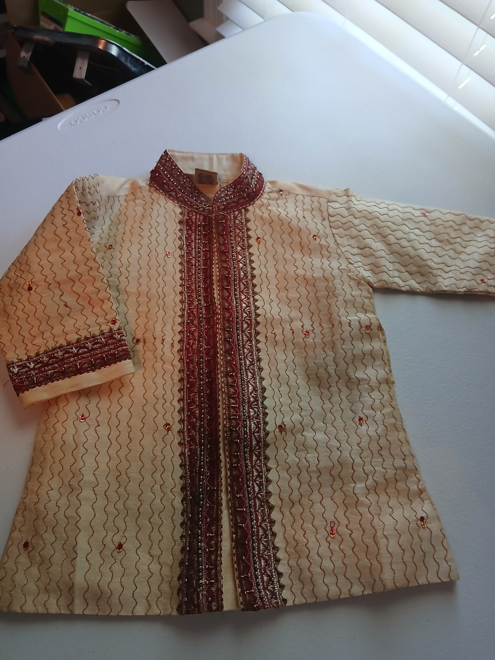 Gold Embroidered Tunic Kurta/Kurti with Red Accents Childs Size 0-1 Year